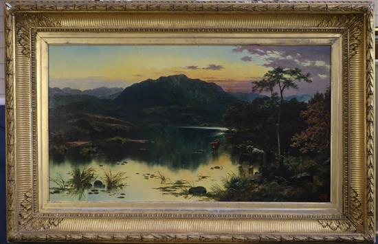 Edgar Longstaffe (1849-1912) Loch scene with cattle watering 18 x 32in.